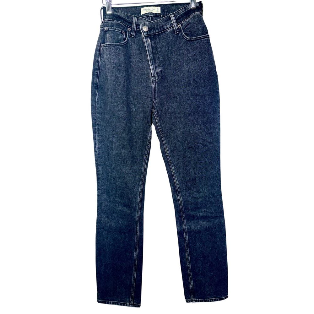 Abercrombie & Fitch 90s Slim Straight Ultra High Rise Black Denim Jeans Sz 26 2